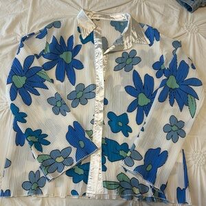 Blue Floral Button-Up Top